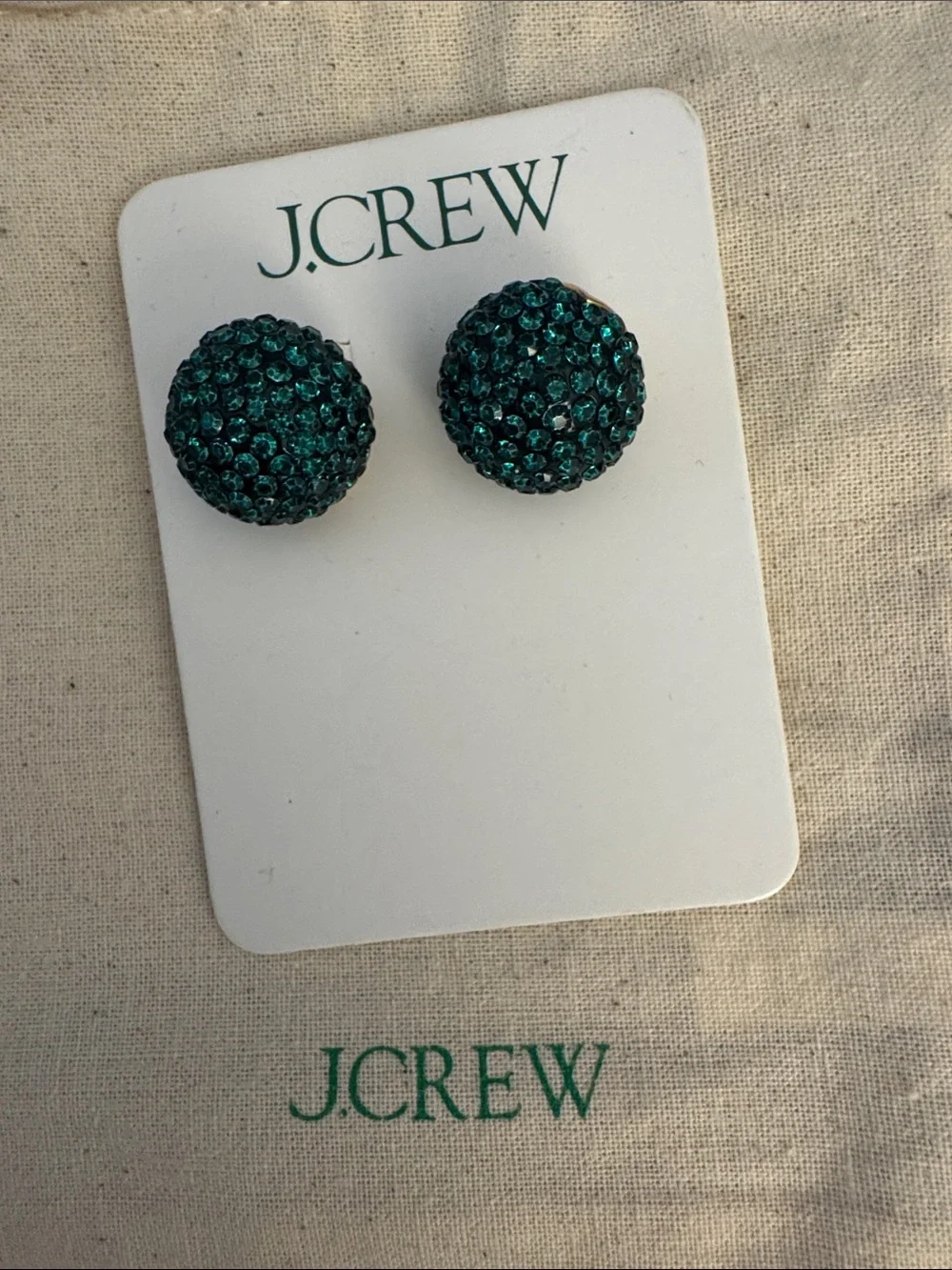 J. Crew Teal Crystal Pave Dome Stud Earrings - Picture 1 of 2